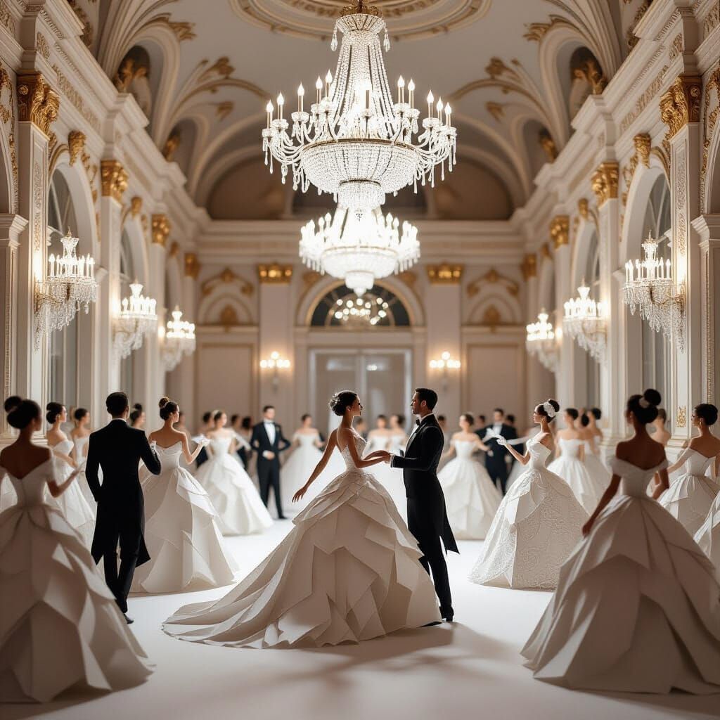 Grand Ballroom Dancers in Haute Couture Paper Art