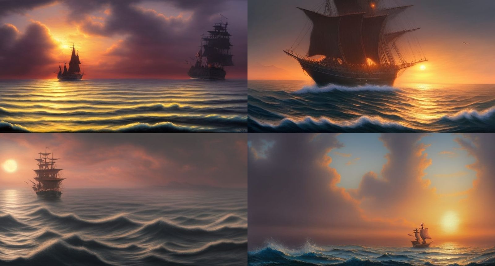 Magical Pirate Ship Seascape at Sunset: Digital Art