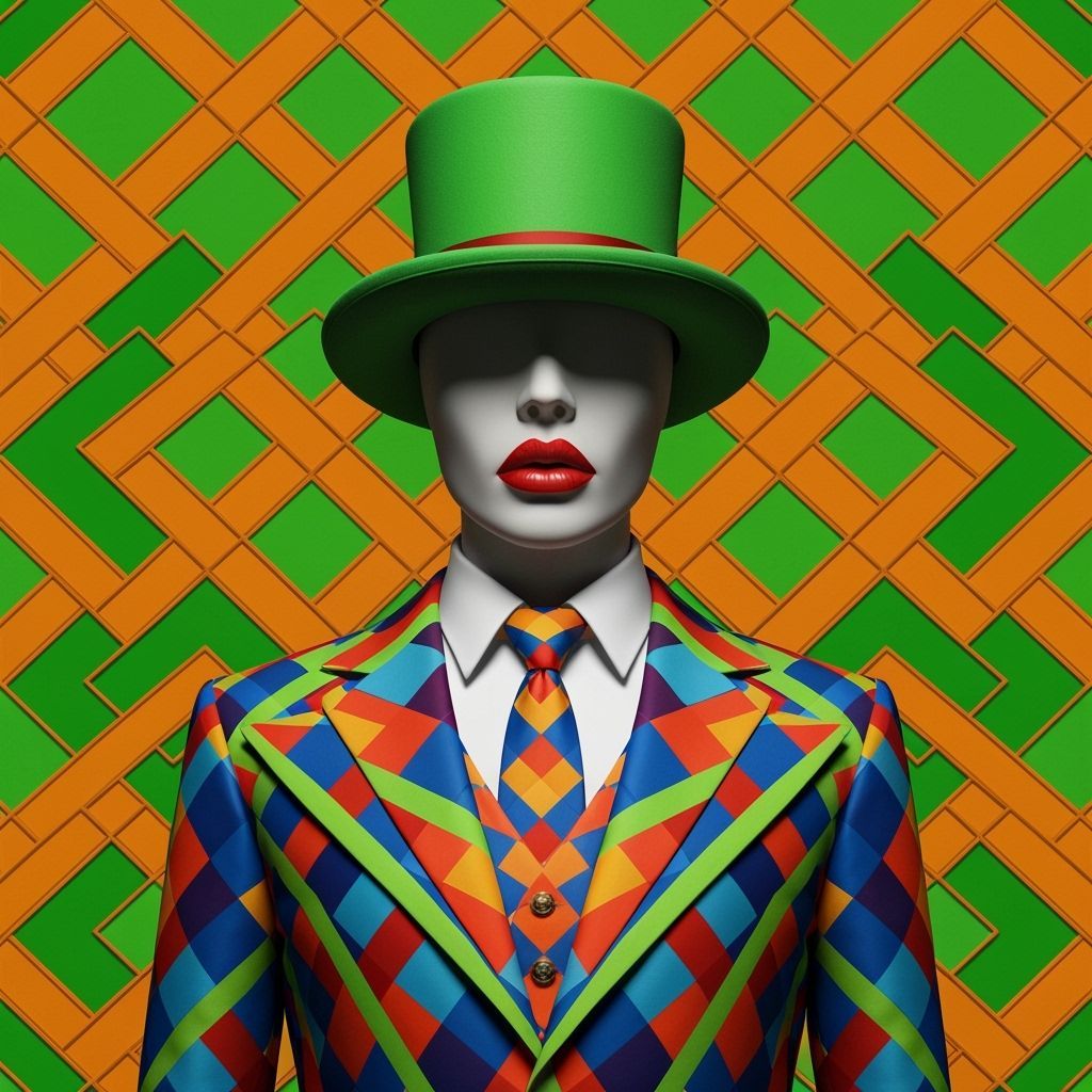 Surreal Faceless Mannequin in Geometric Patterned Suit