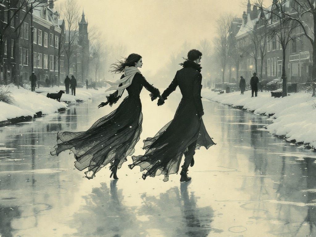 Ethereal Winter Dance in the Style of Gothic Surrealism