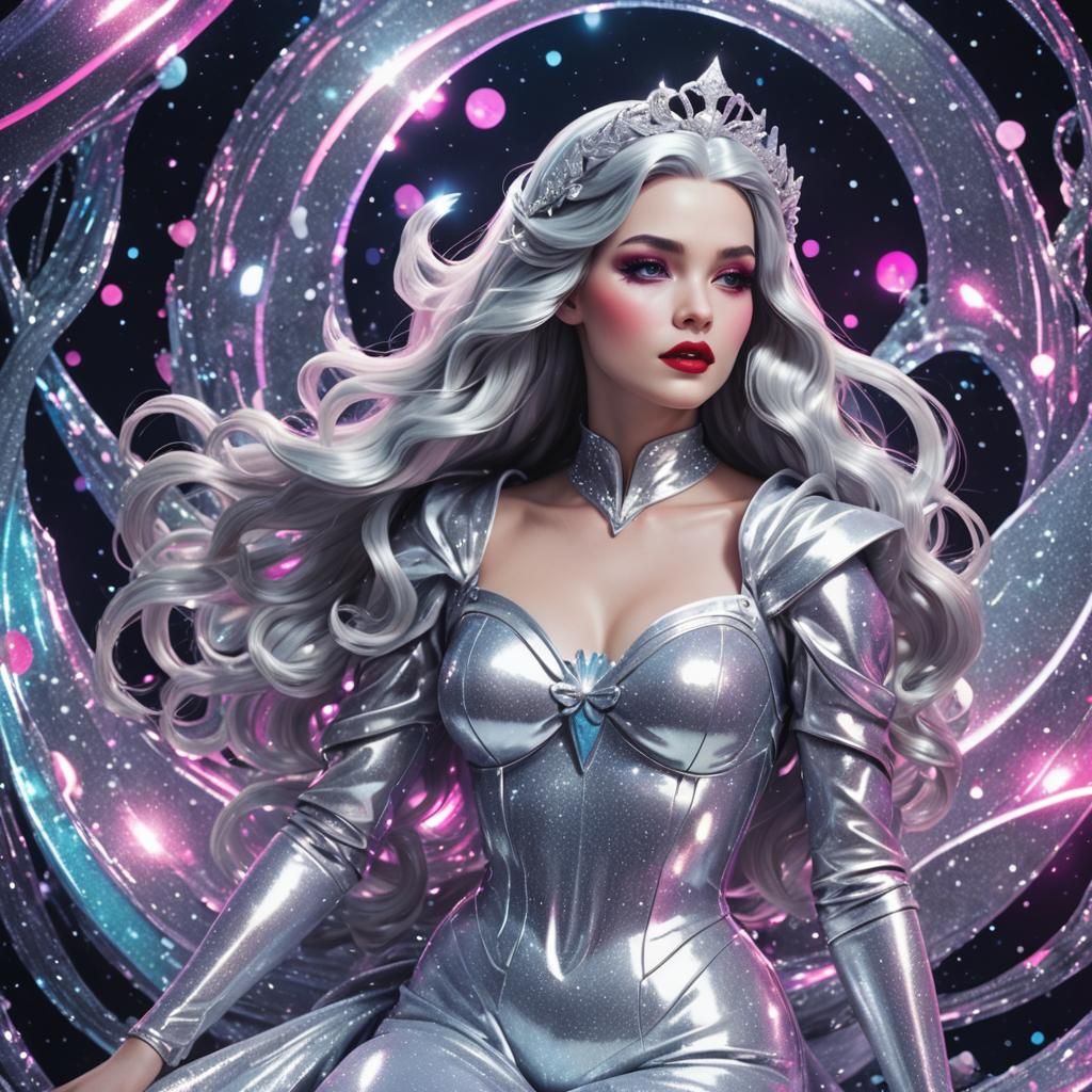 Snow White Mermaid in Space: Synthwave Neon