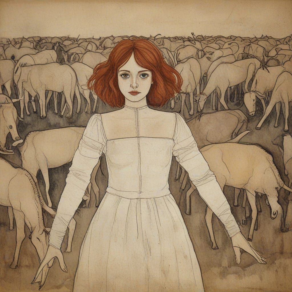 Egon Schiele and Paul Klee Inspired Figures Gathering