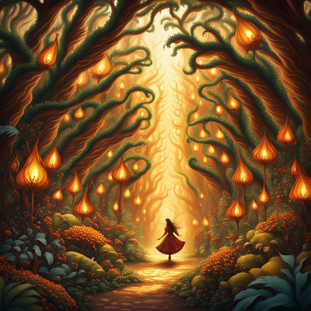 Lush Fairy Festival in Forest with Golden Light