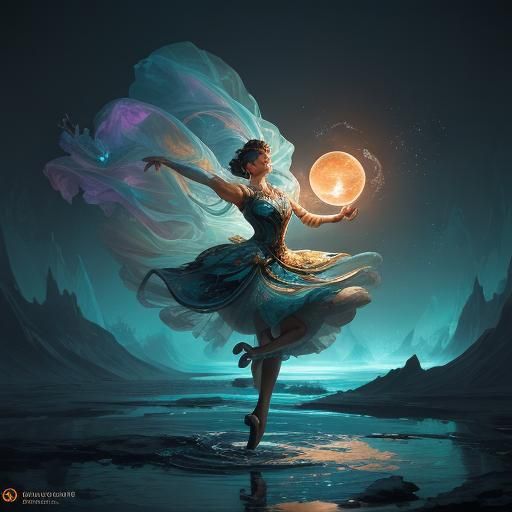 Ballerina in Soap Bubble in Space: Digital Art