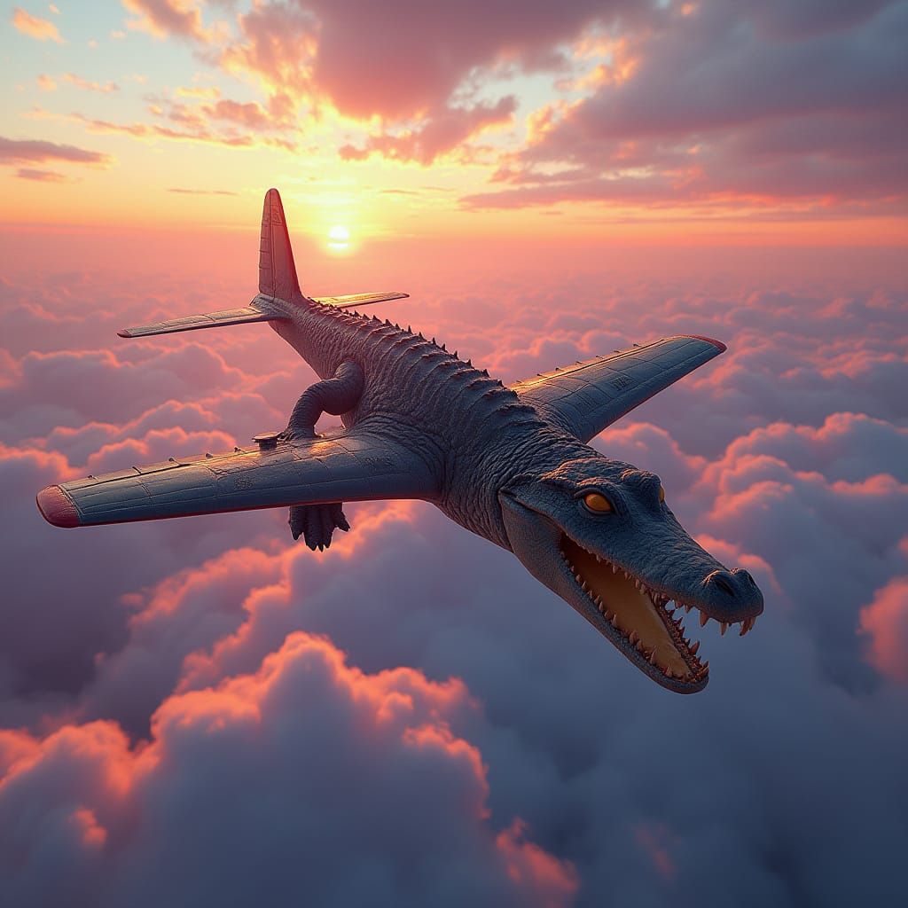 Crocodile Bombing Plane Soars in Detailed Matte Painting