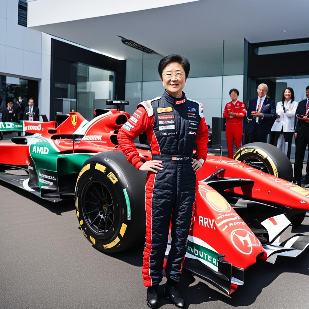Lisa Su as F1 Driver Giving TV Interview