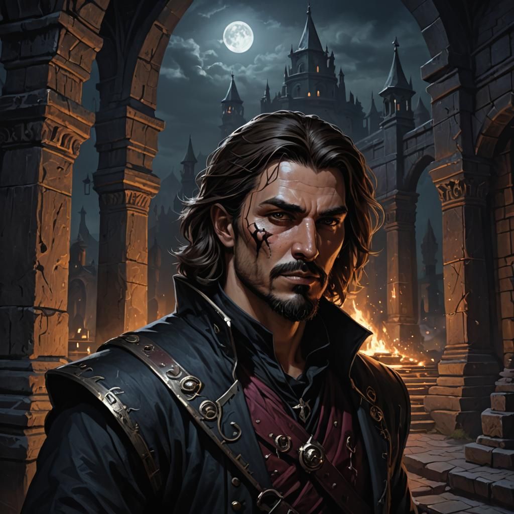 Handsome Dark Cultist Warlock Portrait in DND Art Style