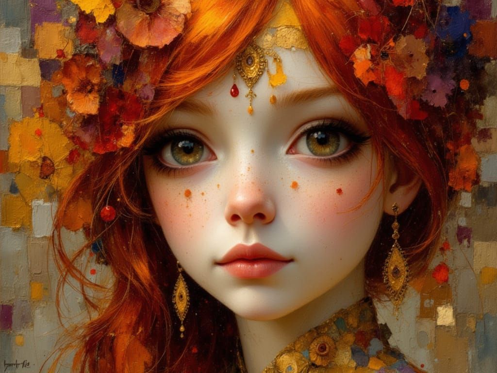 Ethereal Gypsy Punk Portrait with Wild Red Hair