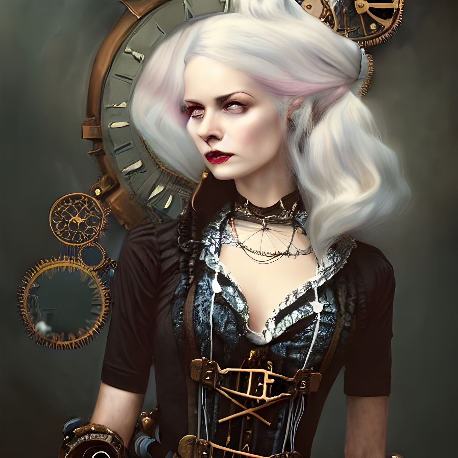 Steampunk Woman in Victorian Dress: Detailed Matte Painting