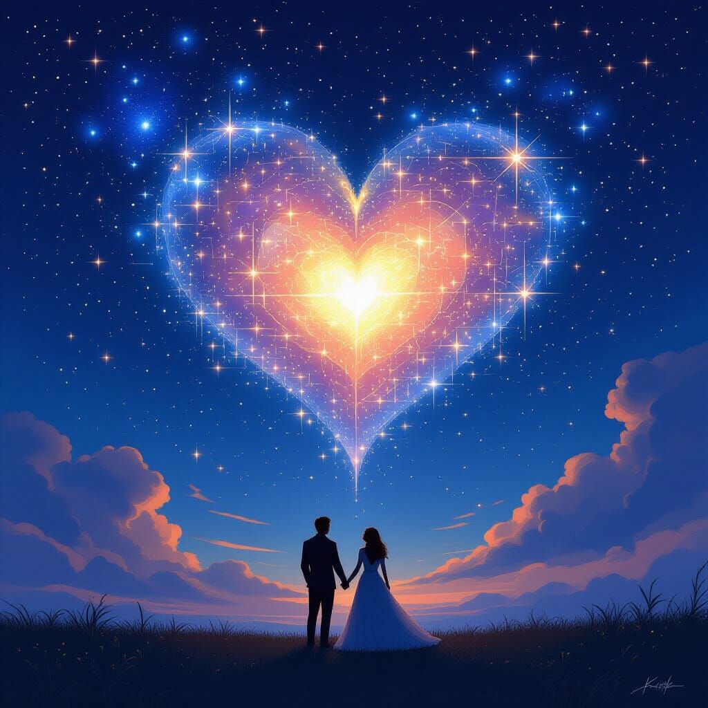 Couple Gazes at Star Heart in Ethereal Digital Painting