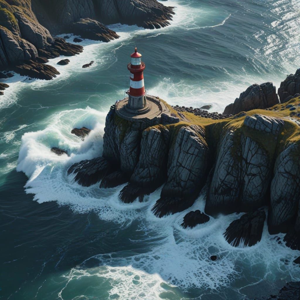 Dramatic Lighthouse on Rocky Coastline in High Detail