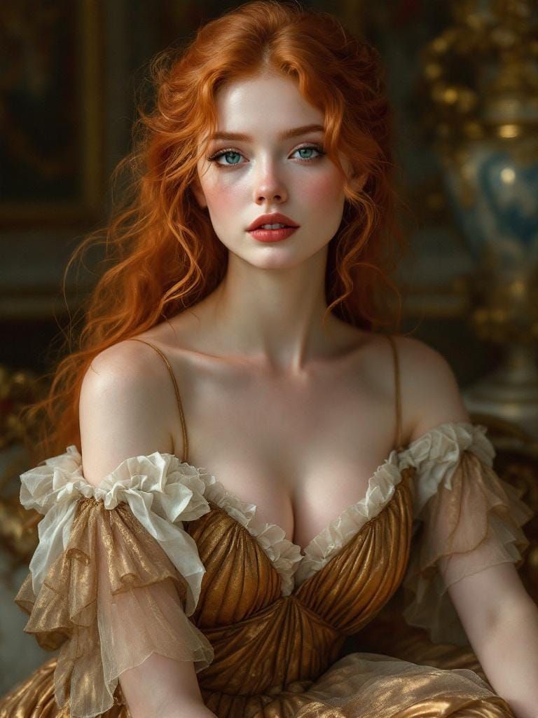 Ethereal Redhead Portrait in Bouguereau-Boucher Style