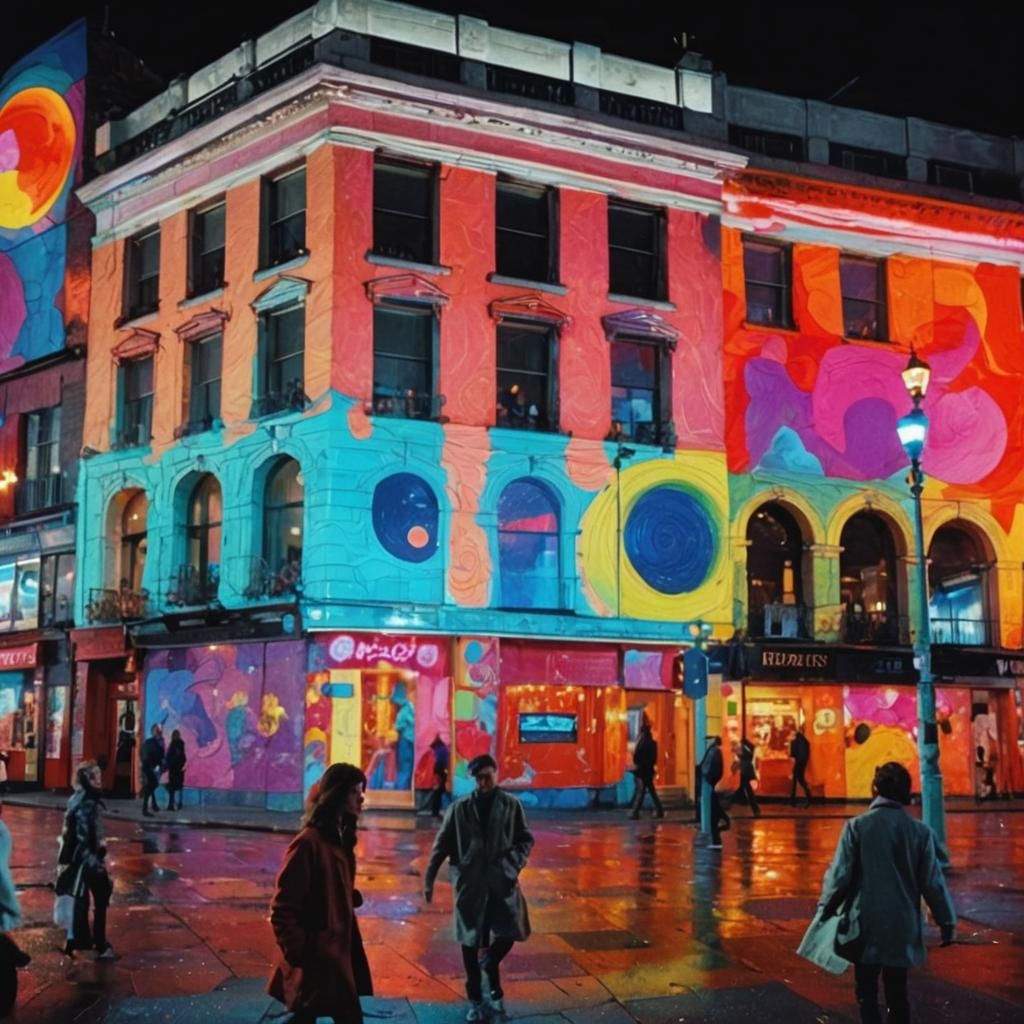 Psychedelic London Scene in Peter Max Style