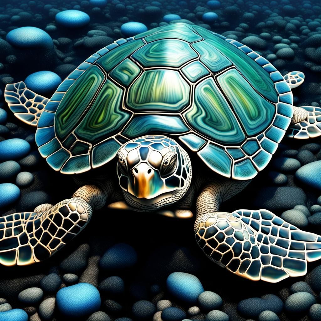 Iridescent Mosaic Turtle Undersea in Detailed Realism