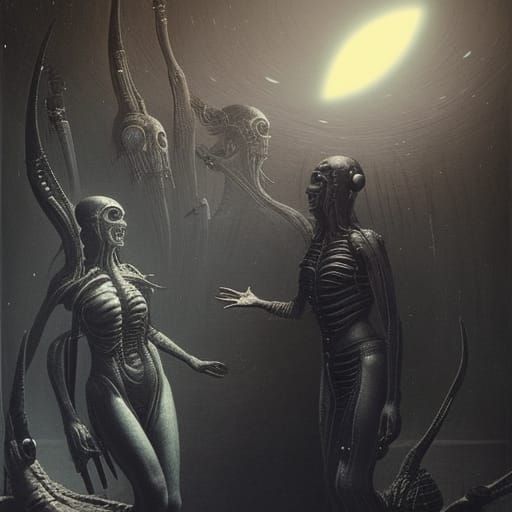 Space Warriors Cooling Off: A Dark Surreal Scene