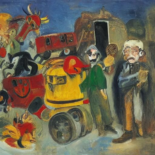 Bolshevik on Armored Car: Surreal Expressionist Art