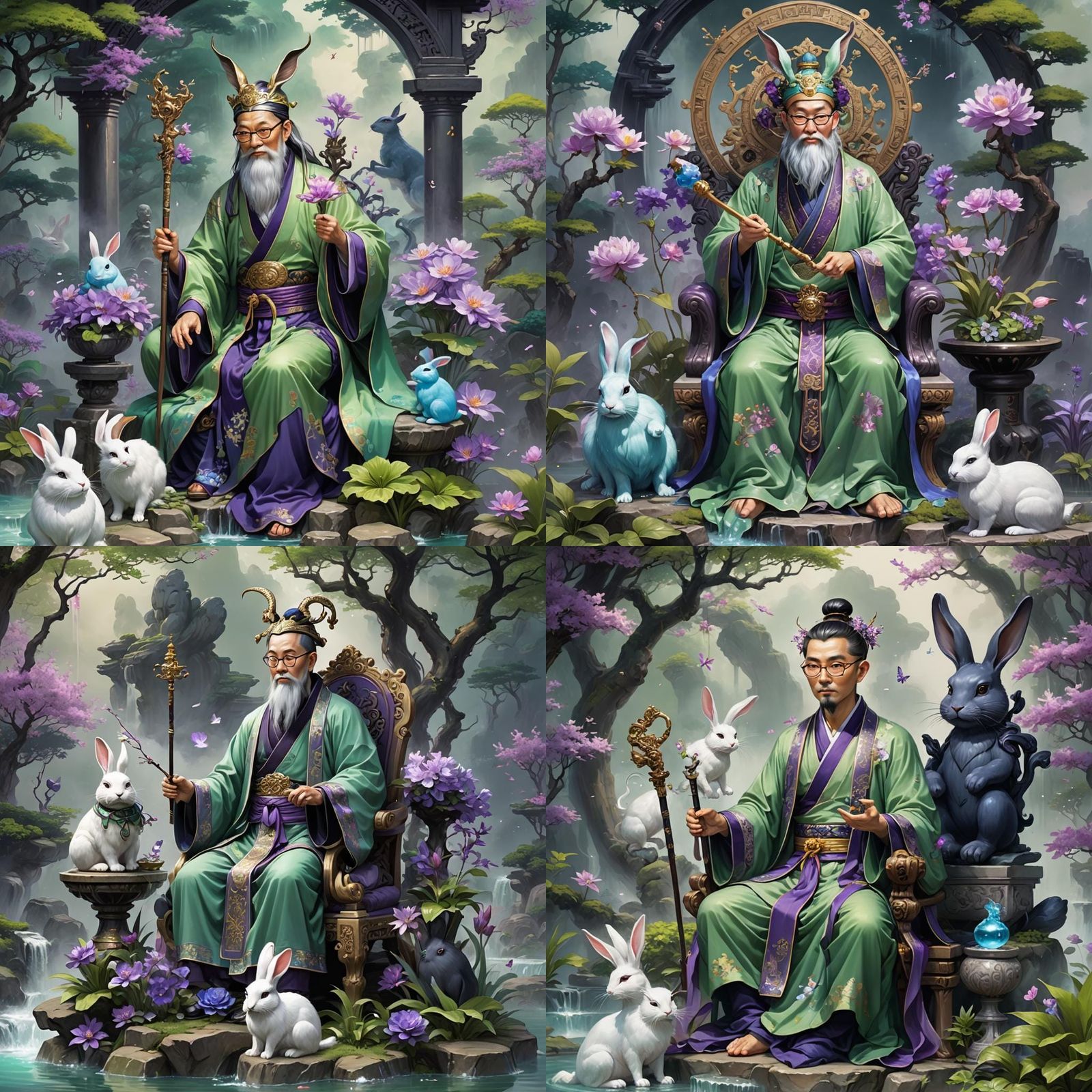 Oriental Saint with Magic Staff on Throne