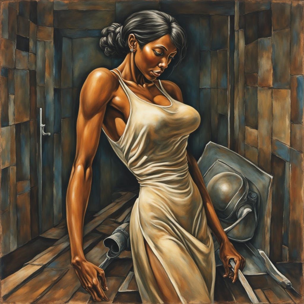 Vintage Pin-Up with Dramatic Lighting and Watercolor Details