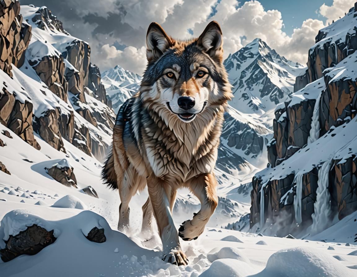 Wolf coming down from the mountains