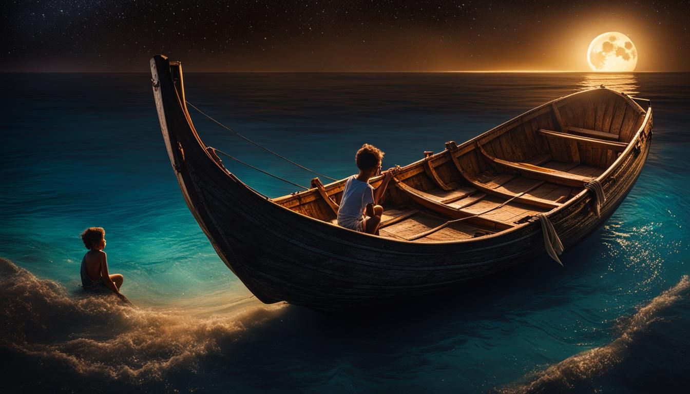 Child's Dream: Medieval Boat in Starry Caribbean Sea