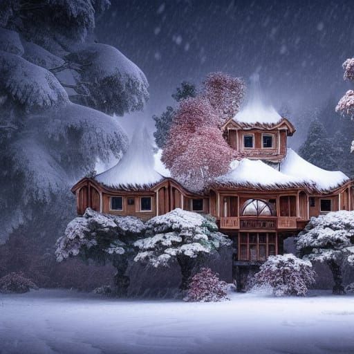 Snowy House in Forest: Fantasy Concept Art