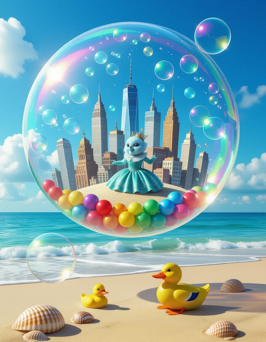 Fantastic Steampunk Creature Living in Shimmering Bubble