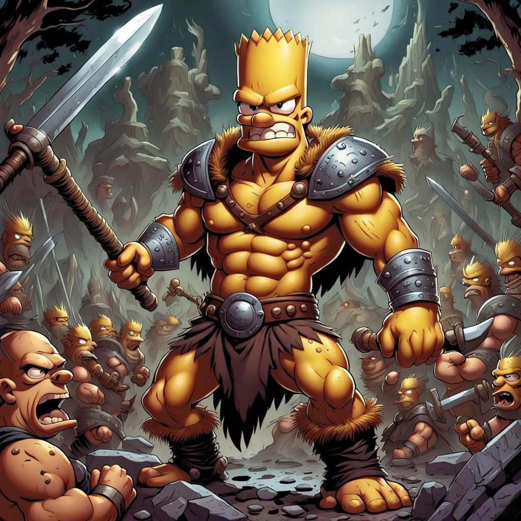 Bart Simpson as Barbarian Warrior: Comic Book Art