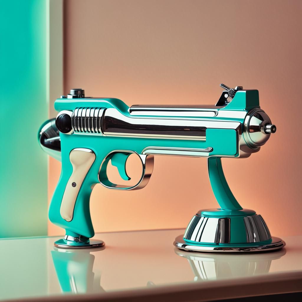 Retro Ray-Gun on Minimalist Table in Mid-Century Style