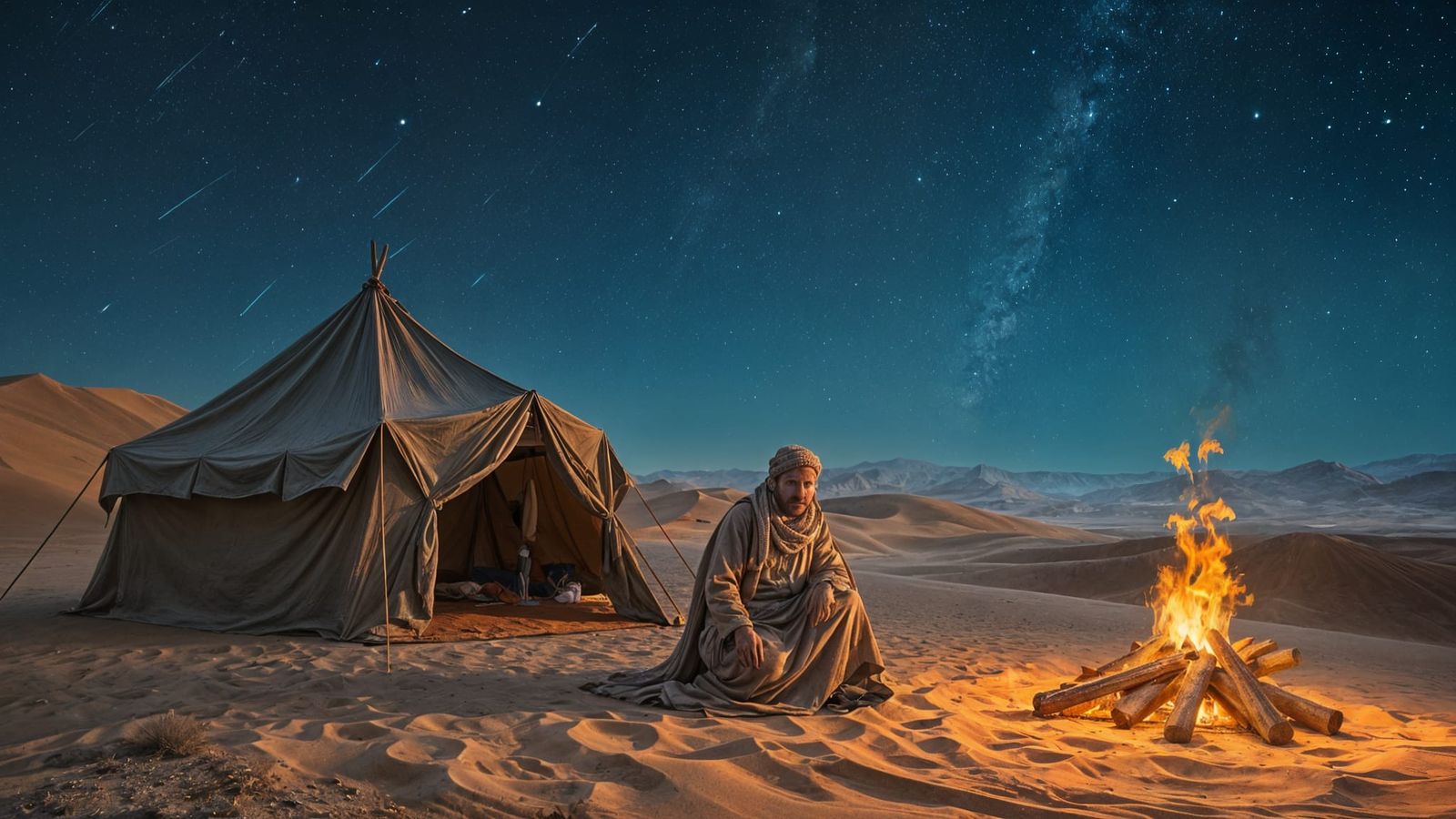 Epic Desert Landscape with Traveler and Camel