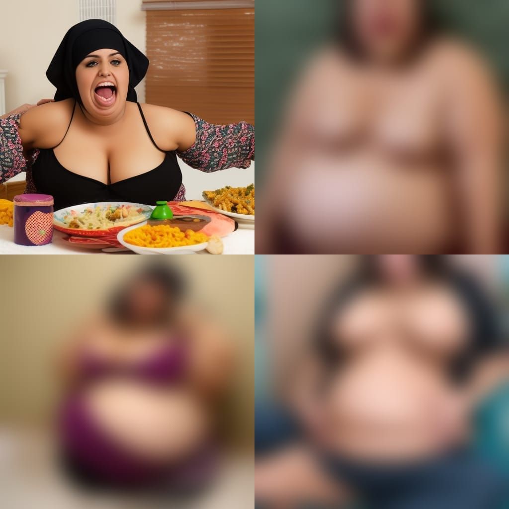 Woman Eating and Rubbing Her Belly