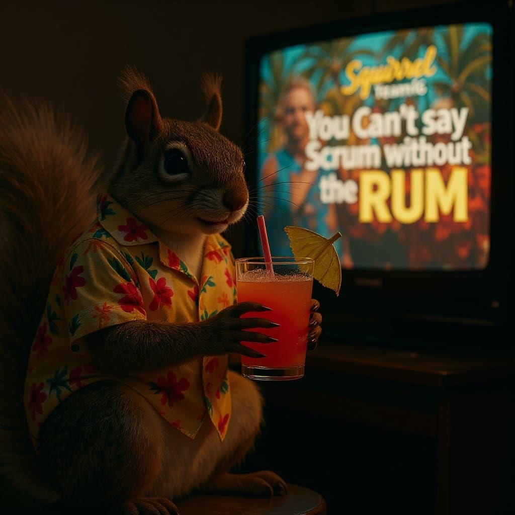 Squirrel Sipping Cocktail in Hawaiian Shirt, Cinematic Style
