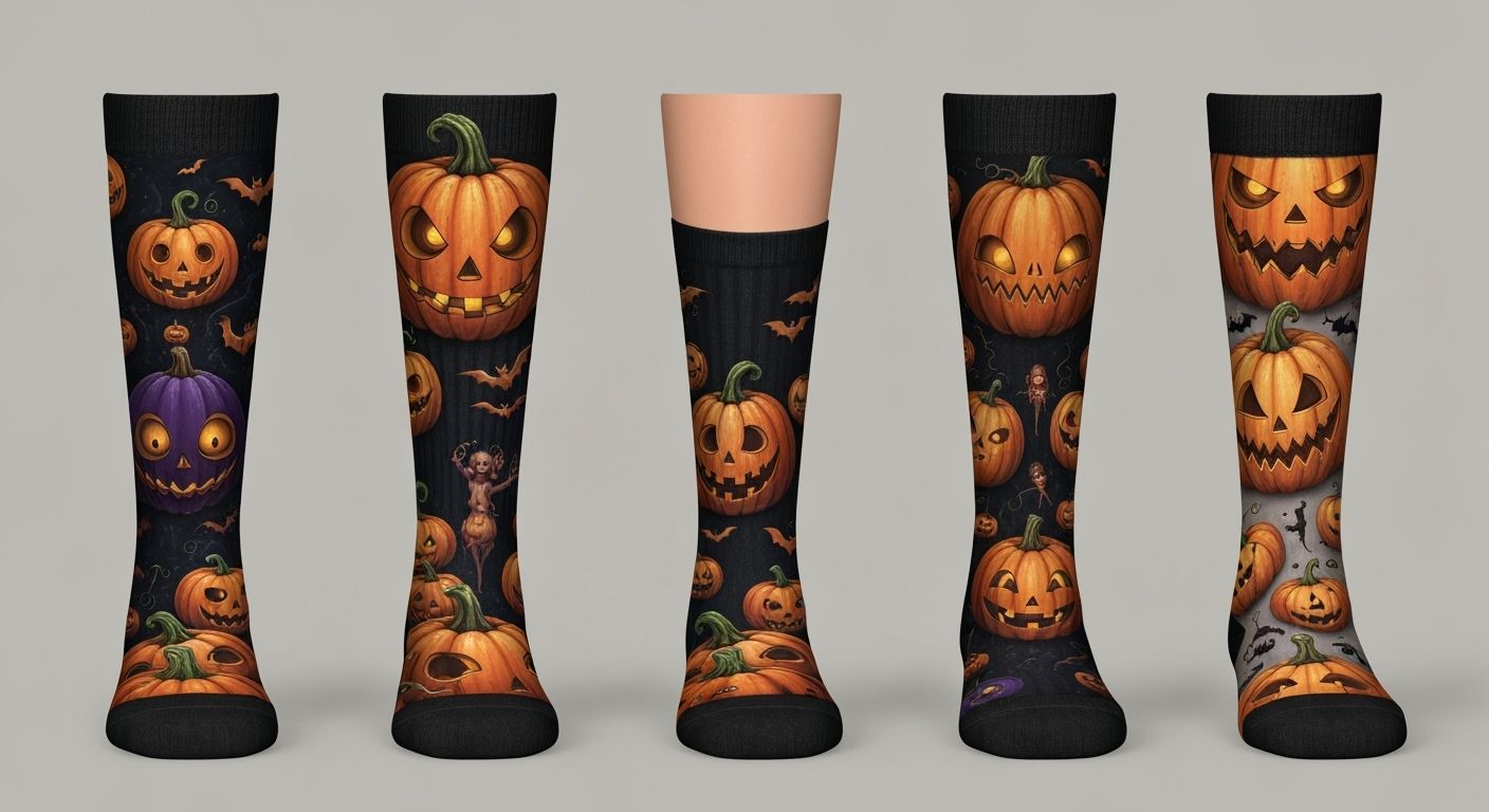 Halloween Pumpkin Socks Collection in Pop Surrealist Style