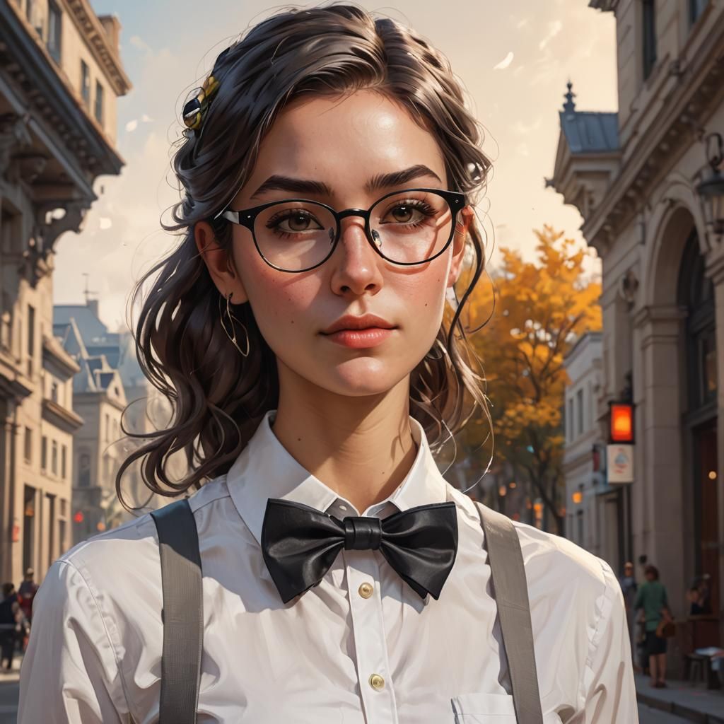 Nerdy Girl Portrait in Hyperdetailed Digital Art Style