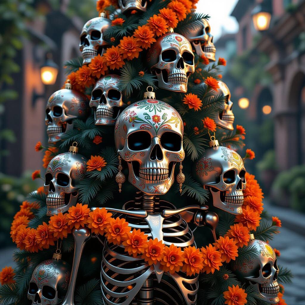 Day of the Dead Christmas Tree with Sci-Fi Elements
