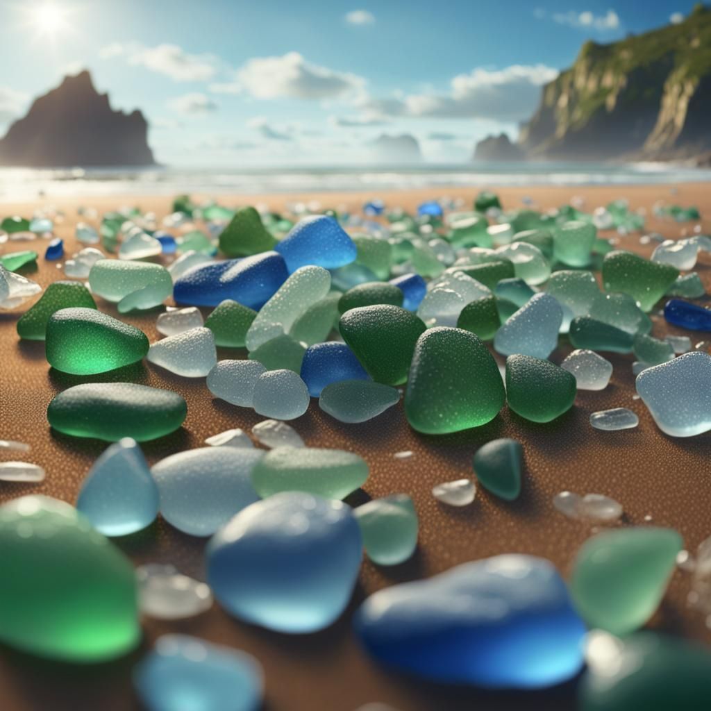 Sparkling Sea Glass Beach Scene in Detailed Matte Painting