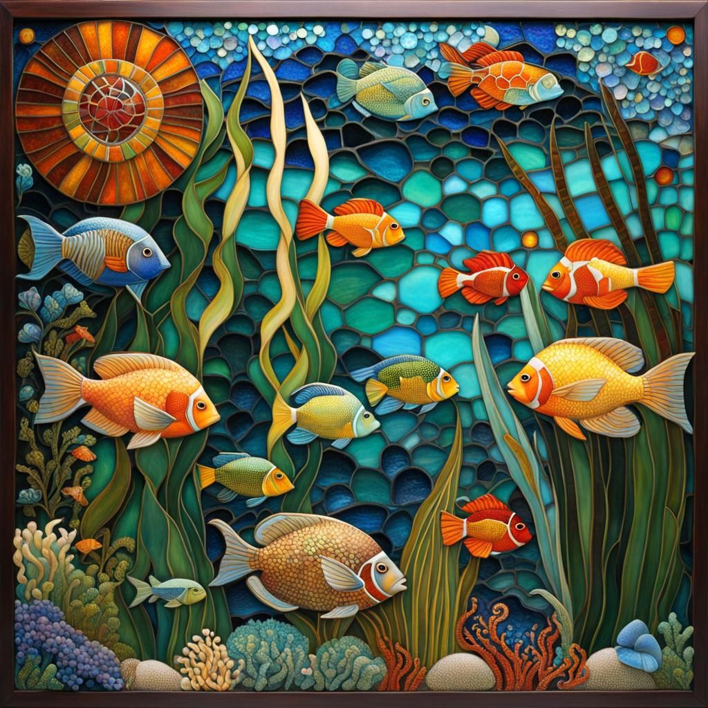 Underwater Mosaic in Stained Glass Style