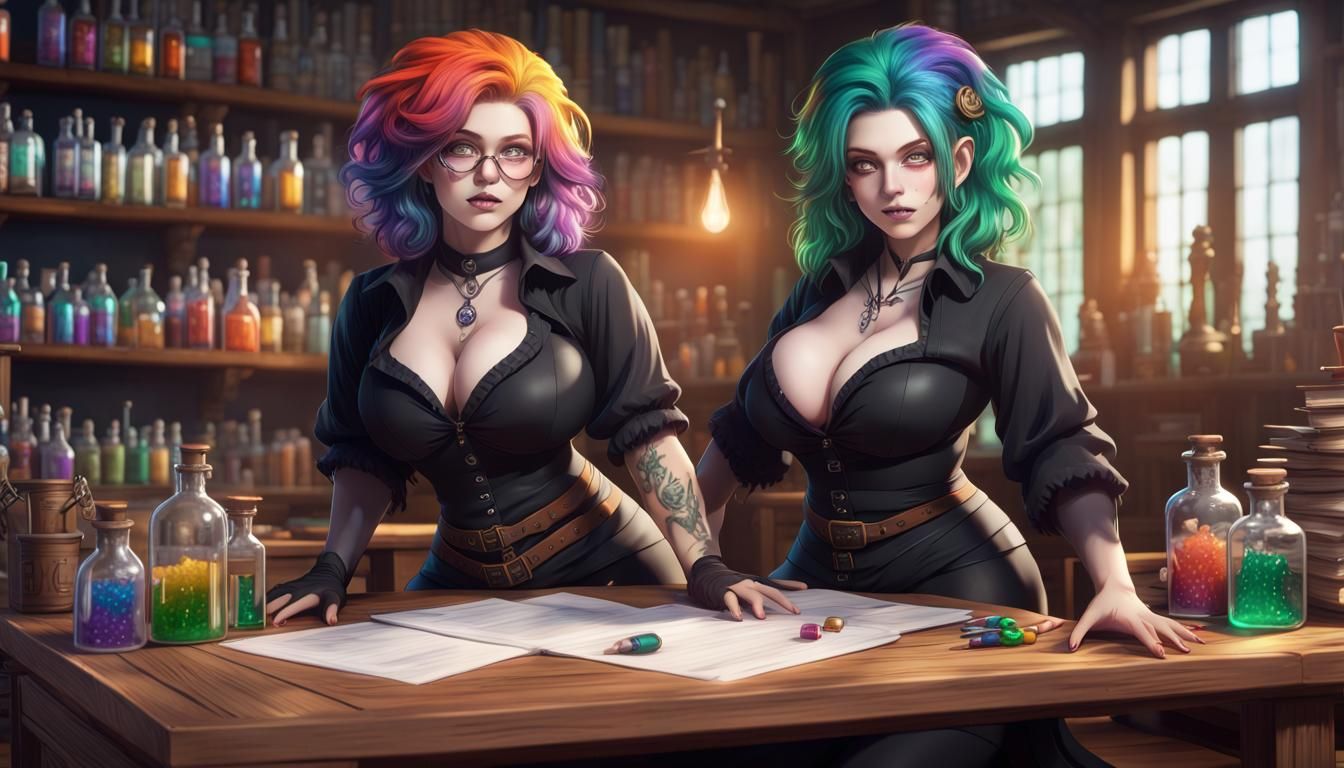 Goth Witch in Magic Laboratory, Anime Style