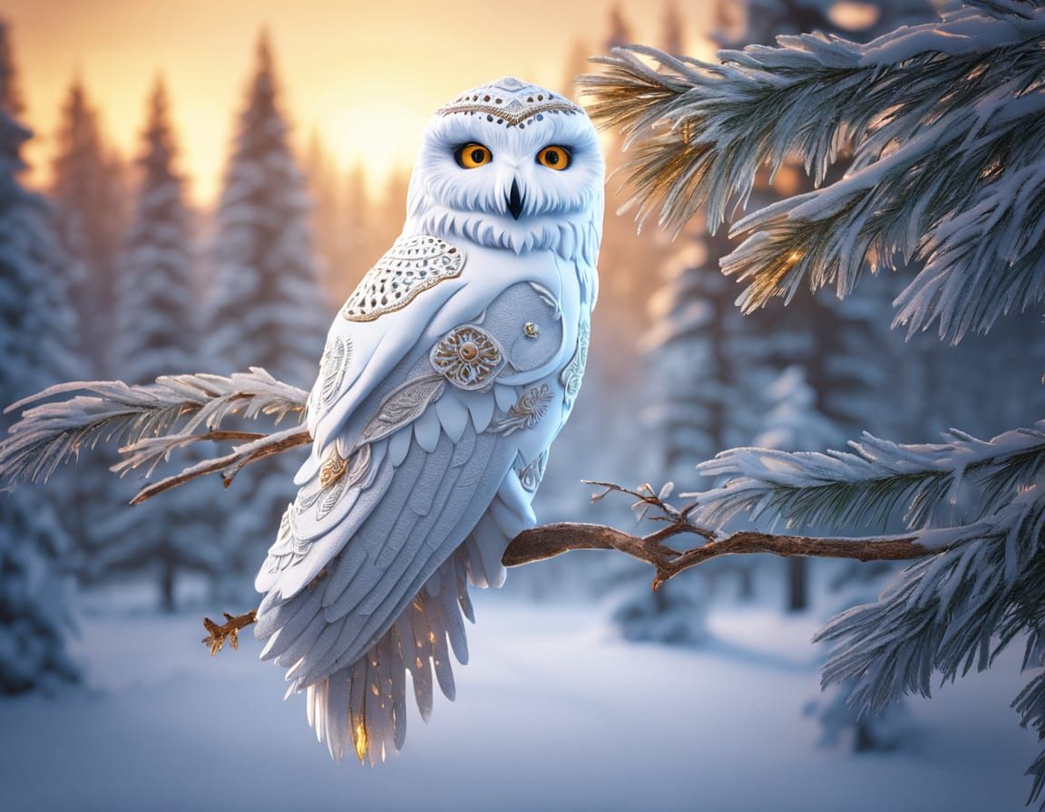 Snow Owl in Sombrero: Whimsical Winter Portrait