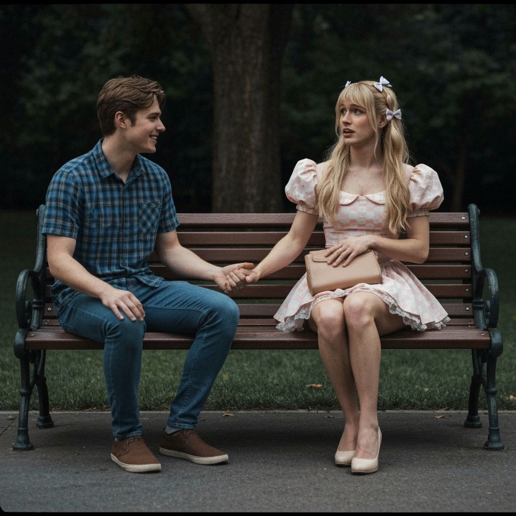 Androgynous Man in Dress on Park Bench