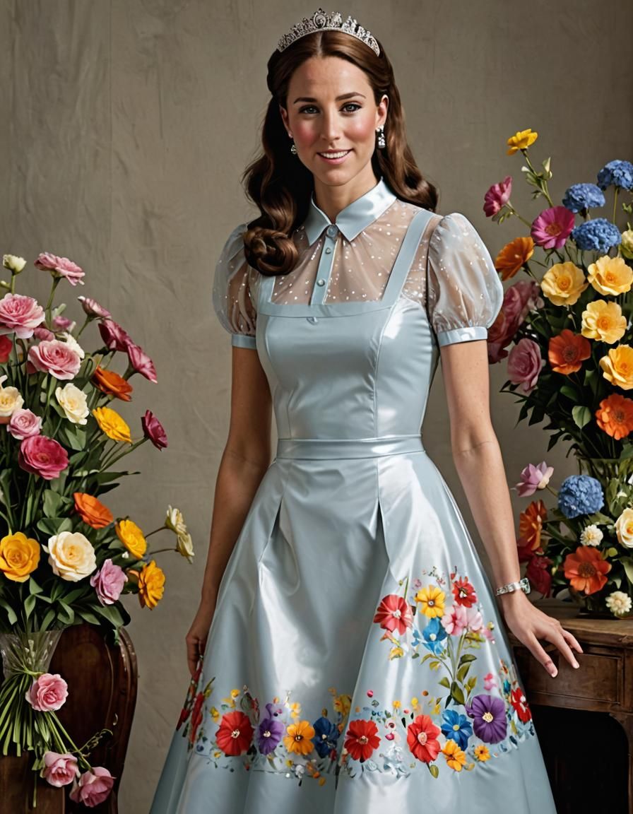 Princess Catherine in See-Through Floral Latex Maid Dress