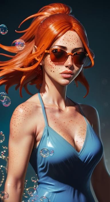 70s Style Anime Girl with Bubble Mask