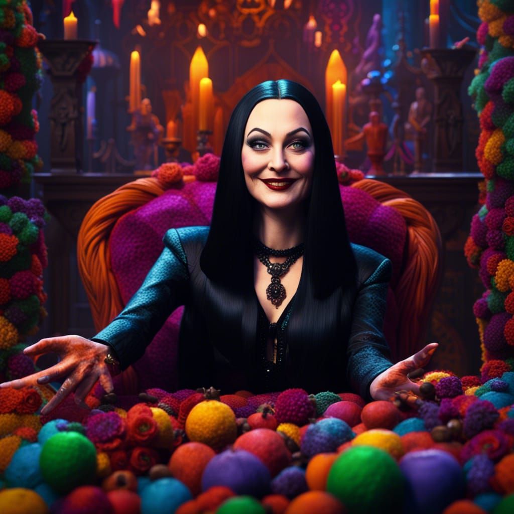 Happy and Colorful Morticia Addams: Detailed Matte Painting