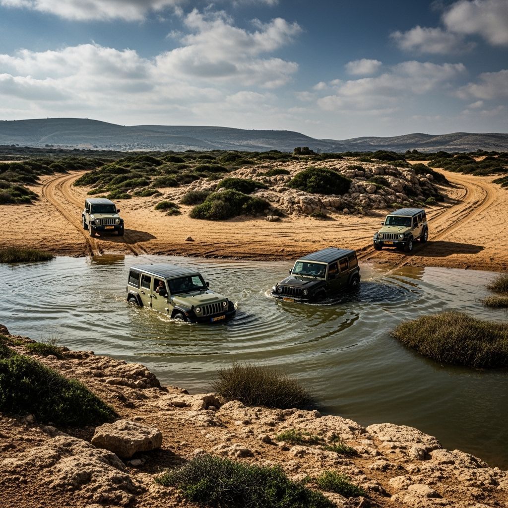 Jeep Convoy Navigates Rugged Terrain in Northern Israel