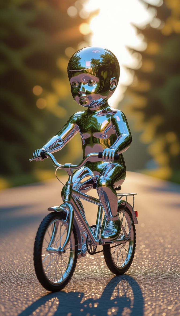 Crystal Boy on Bicycle: 3D Render in Street Art Style