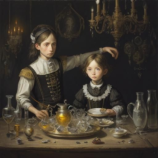 Crystal Ship with Crystal Mice, Textured Still Life