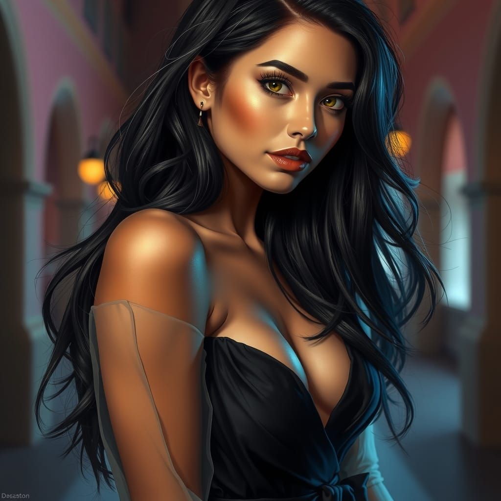 Elegant Woman in Mini Dress at Night: 8K Portrait