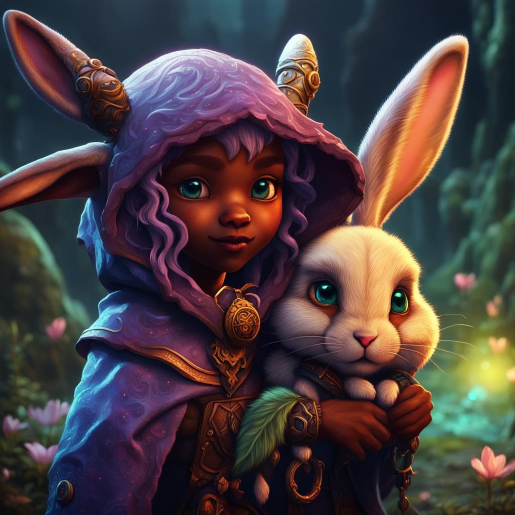 Tiefling Druid with Bunny: Fantasy Concept Art