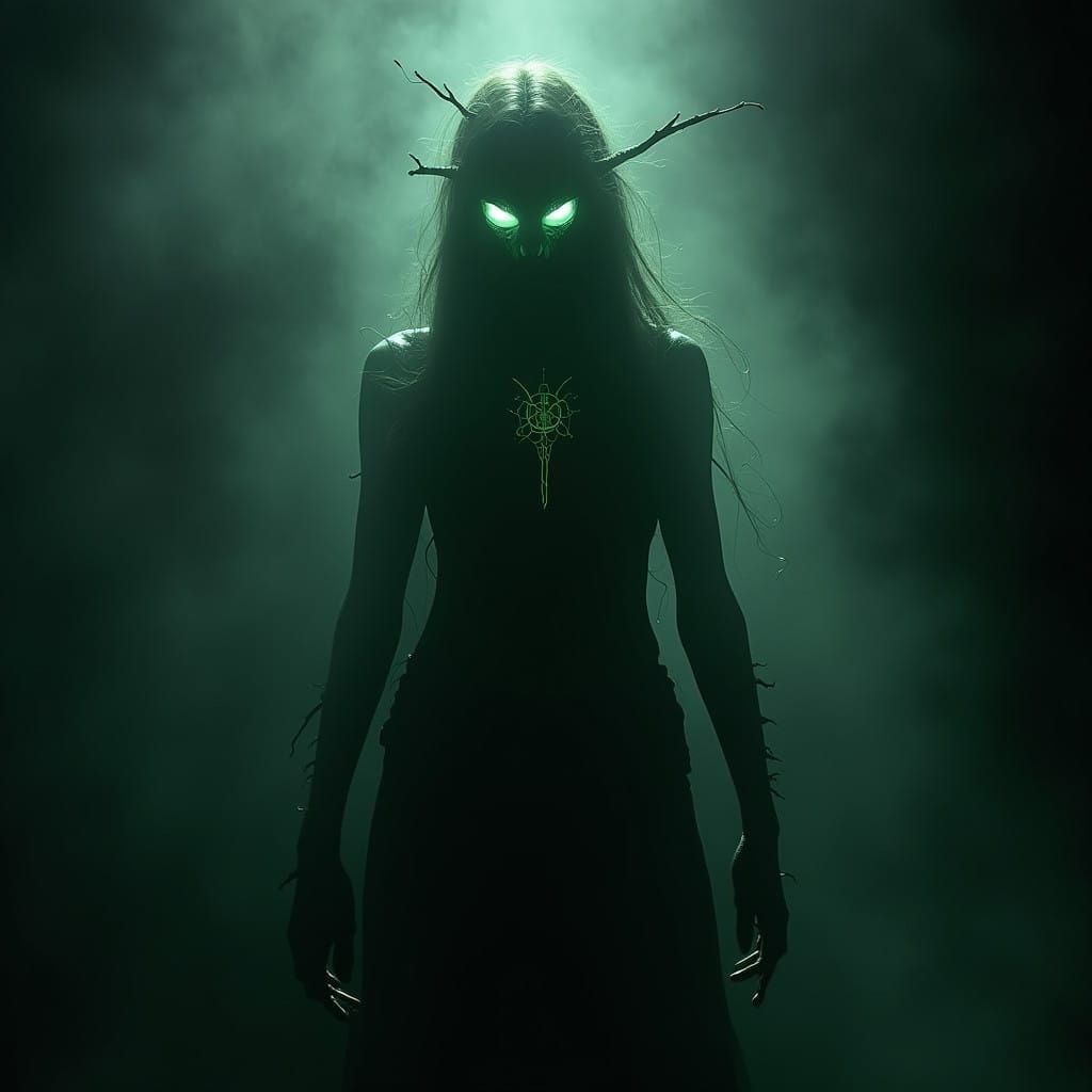 Biomechanical Poison Ivy Silhouette in Eerie Glow