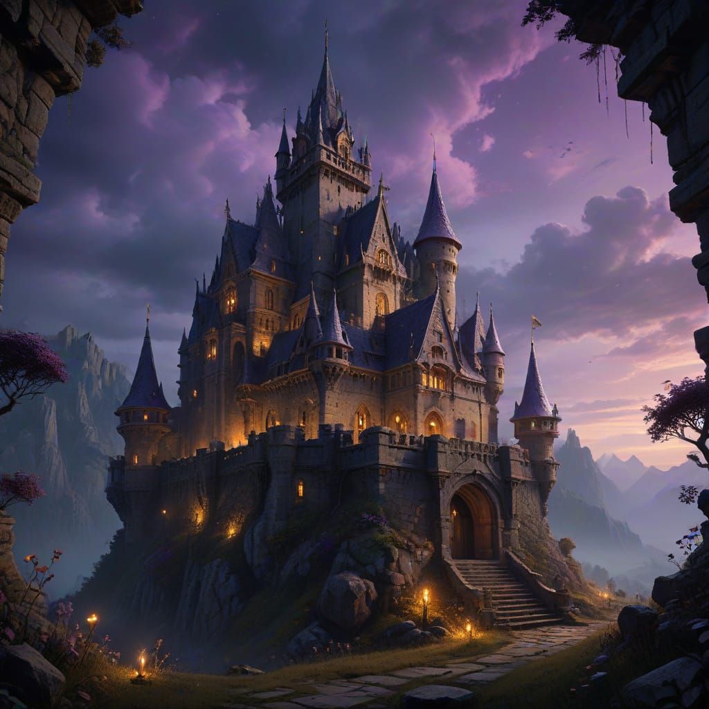 Dark Fantasy Gnome Castle at Dusk