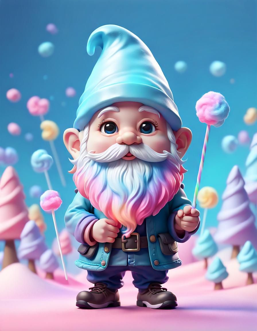 Chibi Gnome with Candy Beard in 3D